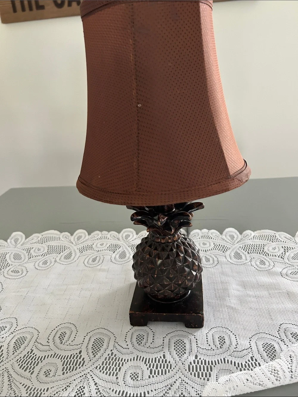 Vintage Brown Pineapple Lantern Table Lamp with Brown Shade